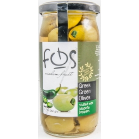 Zielone oliwki nadziewane papryką jalapeno, 360g